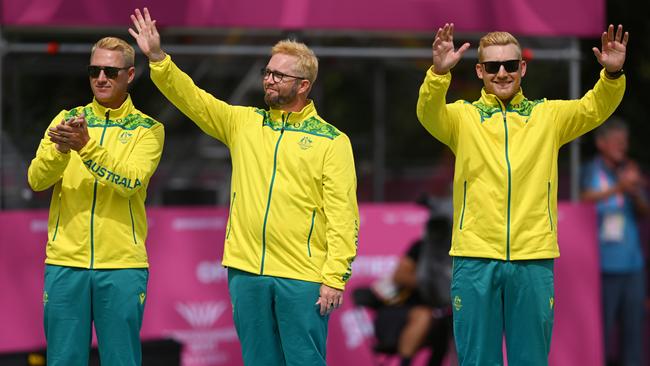 Silver for Barrie Lester, left, Carl Healey and Ben Twist. Picture: Getty Images