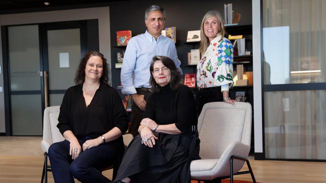 The Australian Fiction Prize is open for entries. Celebrating are HarperCollins Australia and New Zealand chief executive Jim Demetriou, publishers Anna Valdinger (left), Catherine Milne (centre) and The Australian’s literary editor Caroline Overington. Jane Dempster/The Australian.