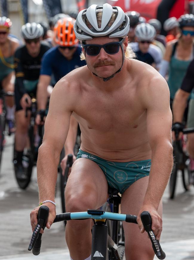 Bottas leading RADL GRVL participants in Budgie Smugglers as part of the Tour Down Under. Picture: Naomi Jellicoe / NCA NewsWire