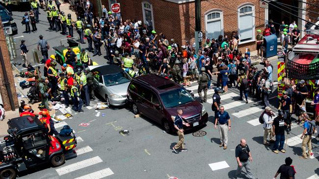 Statistics show right wing terrorist attacks like the Charlottesville ramming in 2017, are becoming more frequent. Picture: AFP 