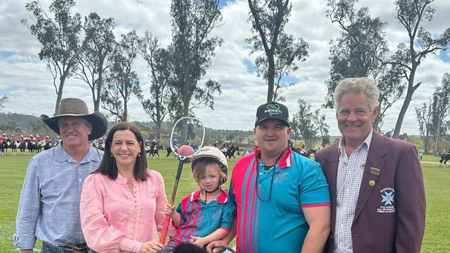 At the official opening of the Qld State Polocrosse Titles â President Justin Hafey, Member for Nanango, Deb Frecklington, Chris Sillitoe and daughter Lexi and Qld Polocrosse President, Mike Williams.