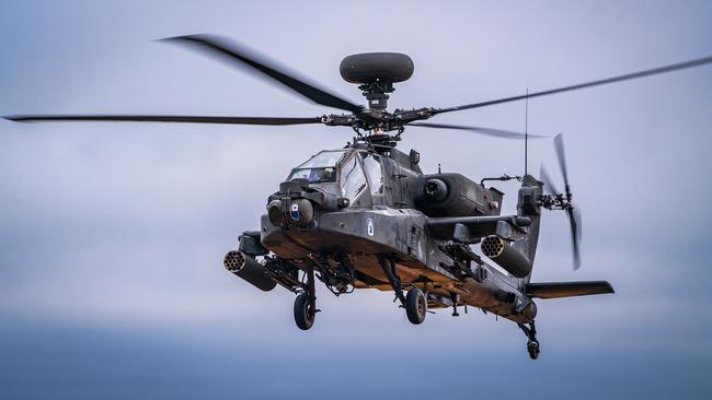 An Apache attack helicopter manufactured by Boeing.