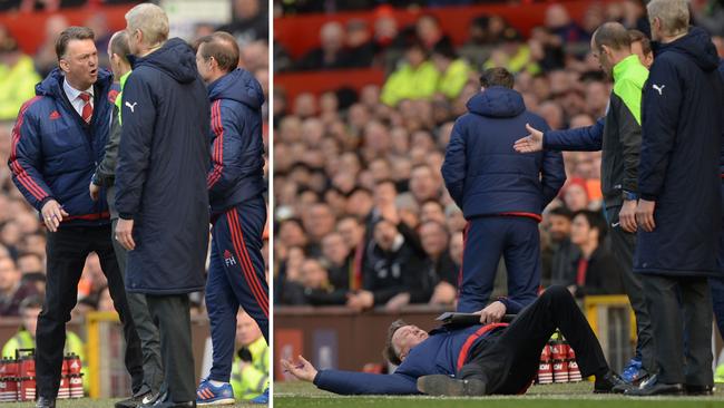 Louis van Gaal takes a tumble.