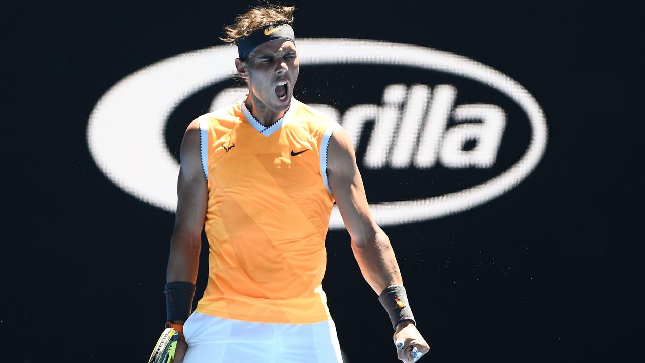 Spain's Rafael Nadal reacts after a point against Australia's James Duckworth.