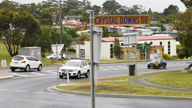 Crystal Downs Drive, in Blackmans Bay, where an officer was run over by a teenager driving a stolen car in December 2017.