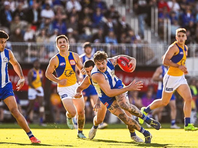 The Roos and Eagles played out a low-scoring affair. Picture: Getty Images