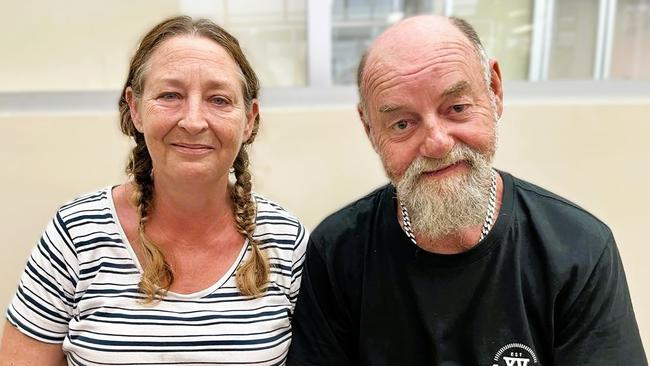 Sheenagh Gyss, a former manager of the Ingham RSL, and partner Colin Payne, son of Keith Payne, VC, AM, at the Recovery Hub in Ingham in the aftermath of the Hinchinbrook flood disaster. Picture: Supplied