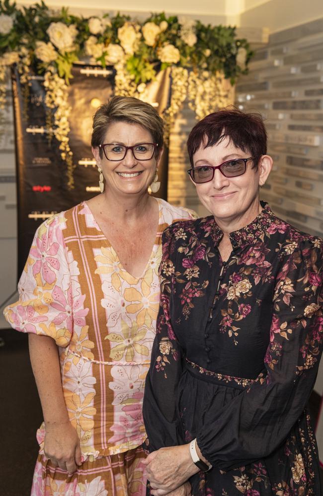 Jackie Minnikin (left) and Kym Schultz at Toowoomba Fashion Festival at The Armitage Centre, Saturday, March 16, 2024. Picture: Kevin Farmer