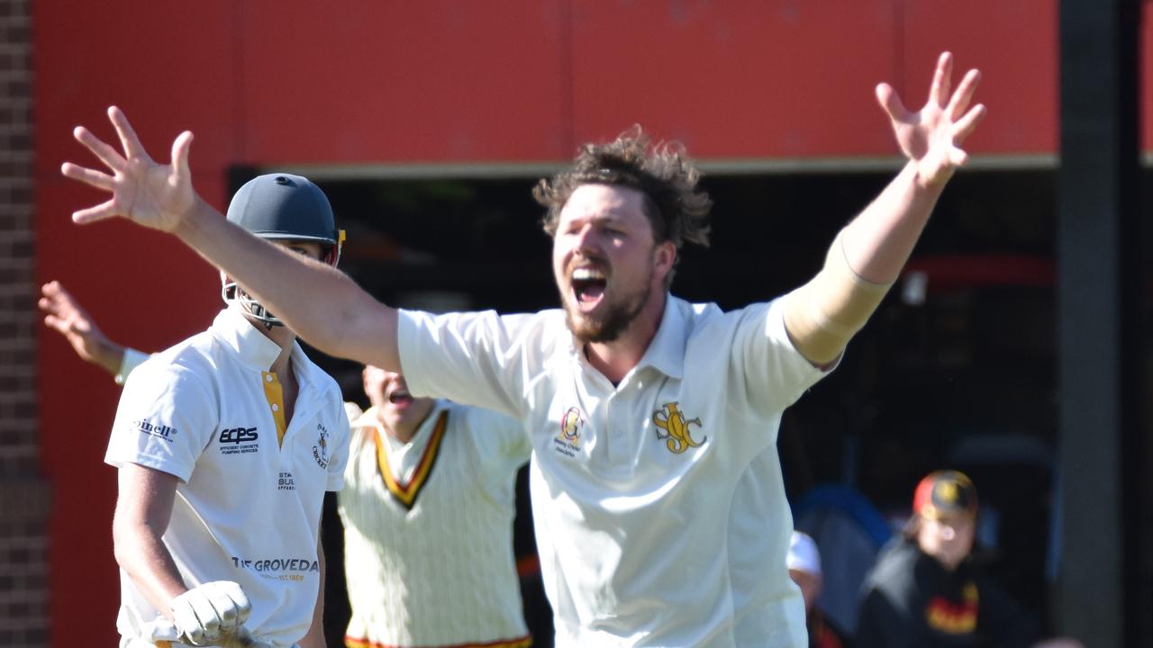 Matt Tarbett appeals for a wicket for St Joseph’s. Picture: Wes Cusworth.