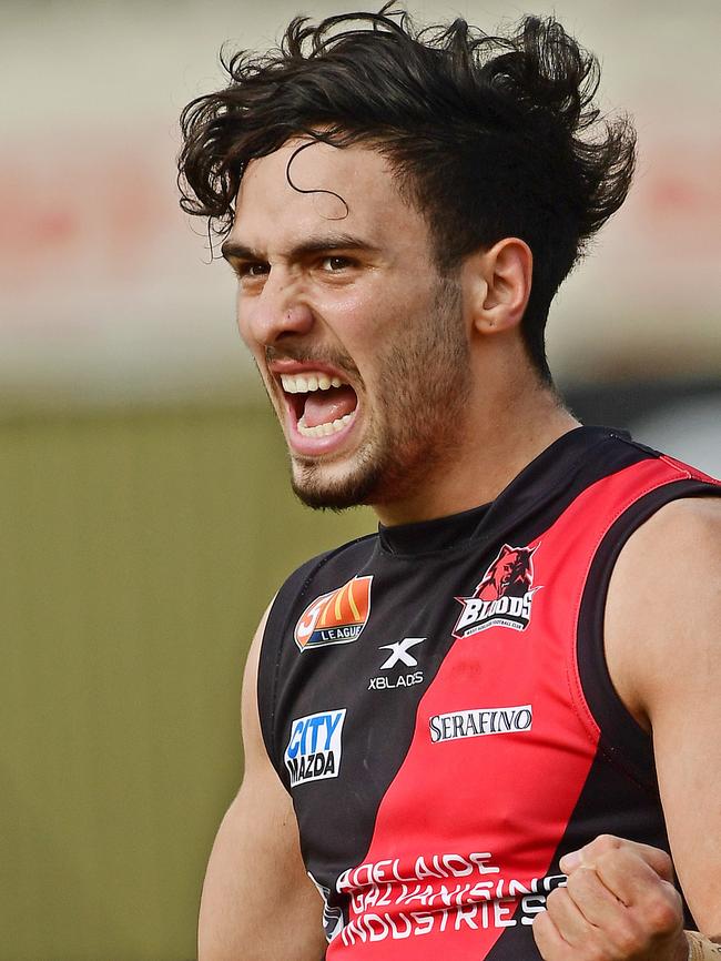 West Adelaide's Izak Rankine celebrates kicking a goal. Picture: Tom Huntley