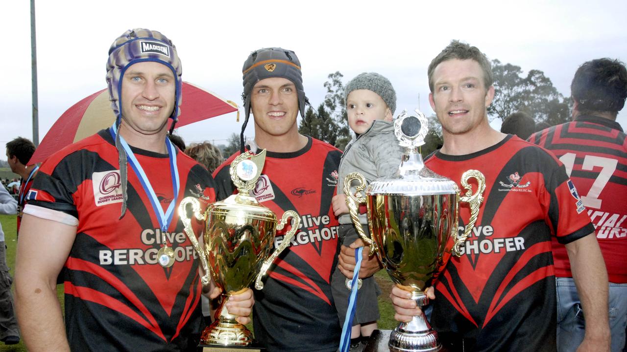 Gus McKellar, Nathan. Max and Justin Murphy celebrate Valleys 2010 premiership win.