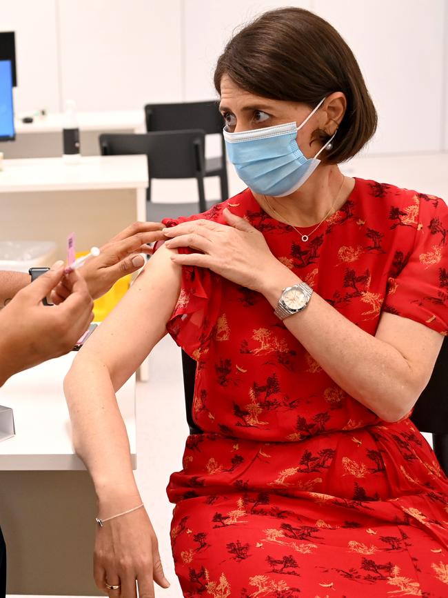 NSW Premier Gladys Berejiklian gets her second Astra Zeneca vaccination. Picture: NCA NewsWire / Jeremy Piper