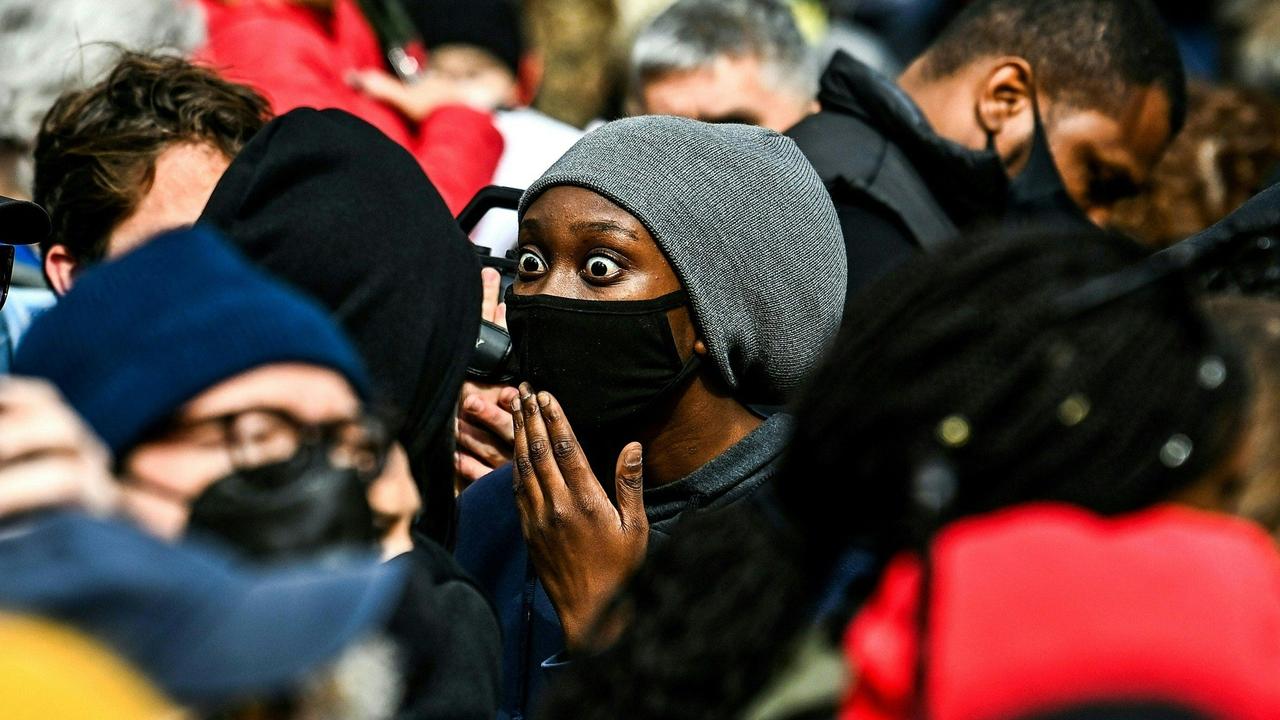 People react as the verdict is announced in the trial of former police officer Derek Chauvin outside the Hennepin County Government Center in Minneapolis. Picture: Chandan Khanna / AFP