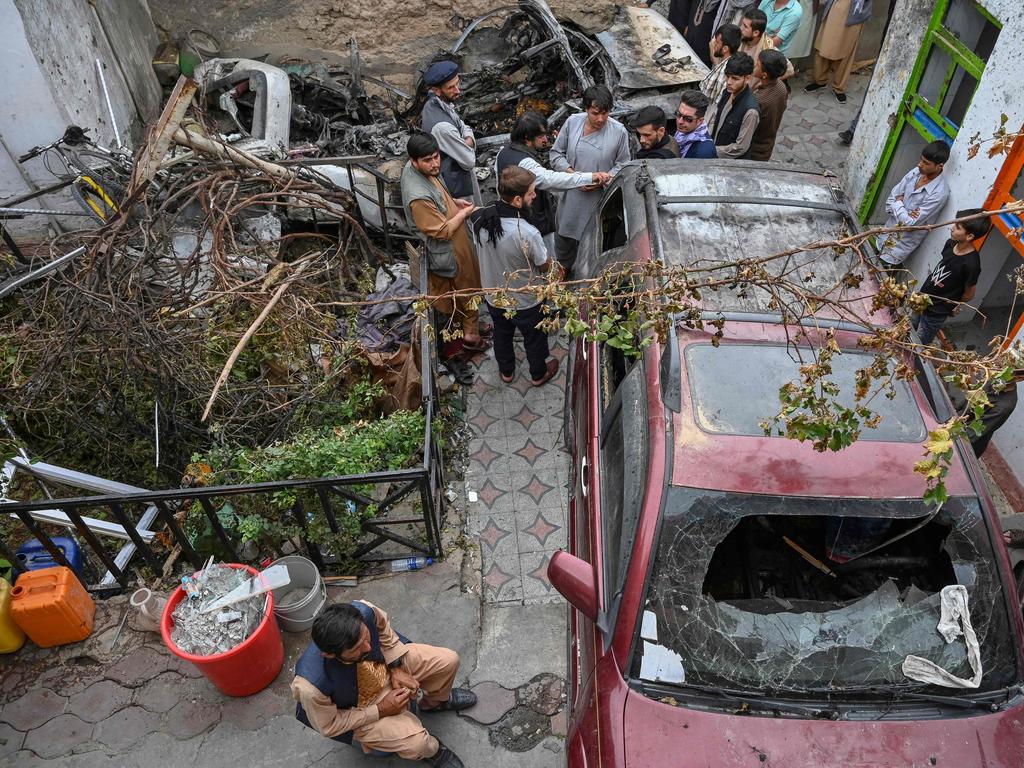 The aftermath of the drone strike. Picture: Wakil Kohsar/AFP