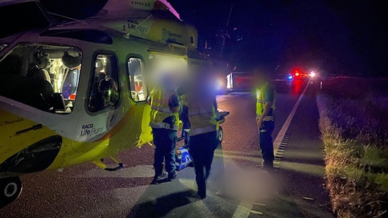 One man is feared dead and others have been left injured following a horror crash on the Warrego Highway. Picture: RACQ LifeFlight Rescue