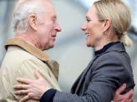WINDSOR, ENGLAND - MAY 03: King Charles III and Zara Tindall hug as as they greet each other at the Endurance event on day 3 of the Royal Windsor Horse Show at Windsor Castle on May 03, 2024 in Windsor, England. (Photo by Chris Jackson/Getty Images)