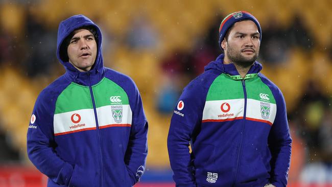 Kodi Nikorima (left) with teammate Issac Luke. Picture: Hannah Peters/Getty Images