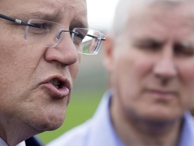 Prime Minister Scott Morrison and Nationals Leader Michael McCormack in Braddon at Forth, Tasmania. Picture: CHRIS KIDD