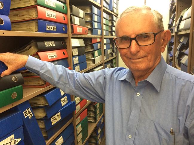 Mackay historian Terry Hayes in the Daily Mercury archives.