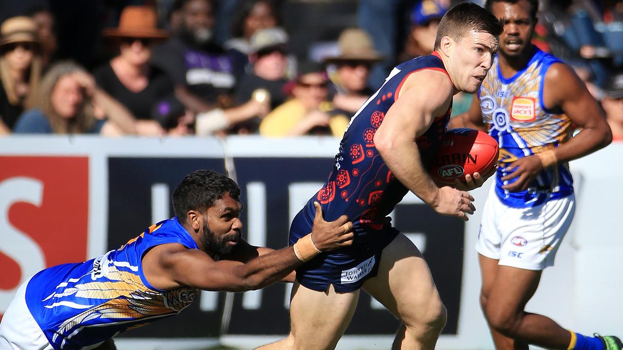 Jack Viney couldn’t shake Liam Ryan. Picture: Mark Stewart