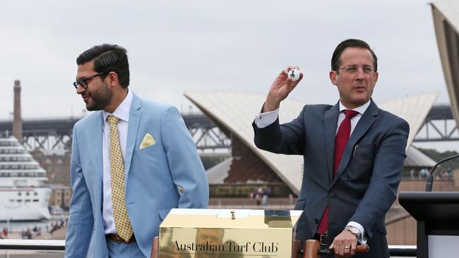 Jimmy Unwalla (left) drew barrier one in The Everest for Houtzen. Picture: Toby Zerna