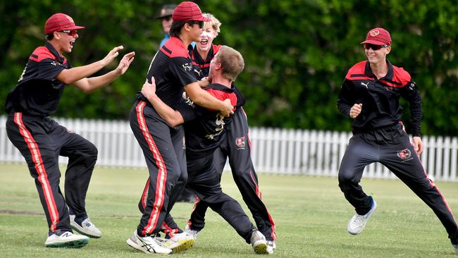 Terrace celebrate a win GPS First XI cricket between Terrace and Ipswich Grammar School Saturday February 1, 2025. Picture, John Gass