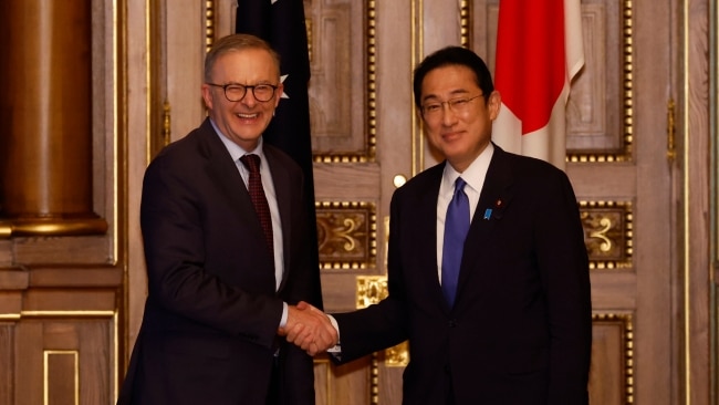 Prime Minister Anthony Albanese alongside Japanese Prime Minister Fumio Kishida before their bilateral meeting. Picture: Issei Kato - Pool/Getty Images