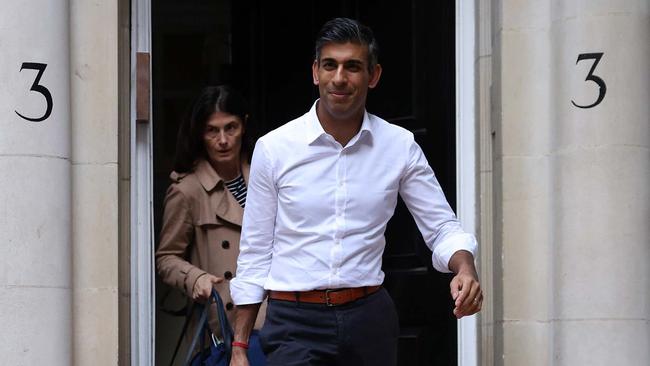 Rishi Sunak leaves his office in Westminster after winning the public endorsement of more than 150 Tory MPs. Picture: Getty Images