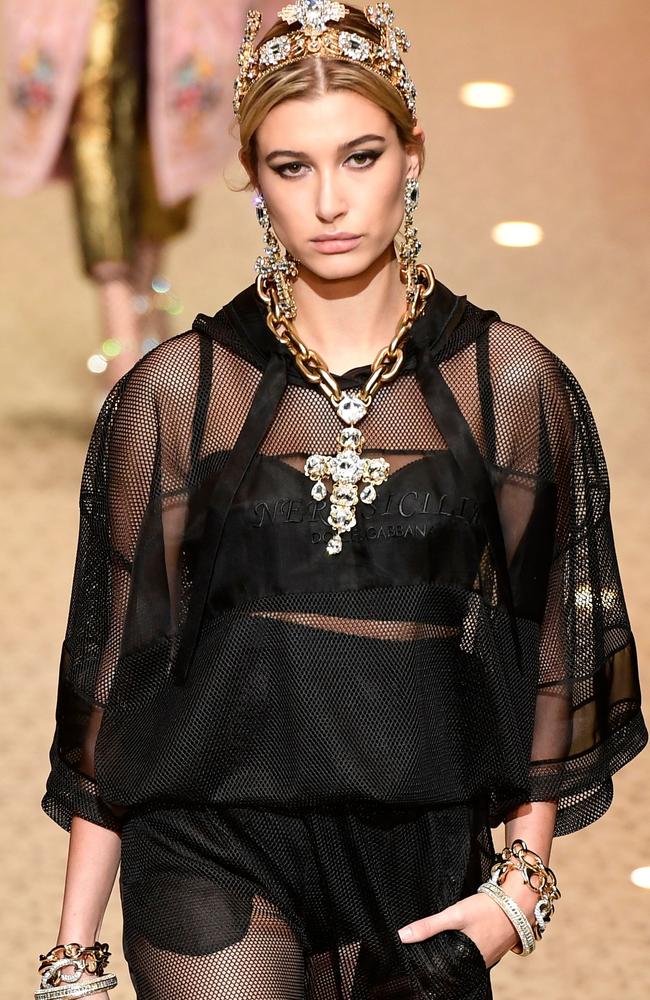 She’s not a drone! Hailey Baldwin also modelled for D&amp;G. Picture: AFP