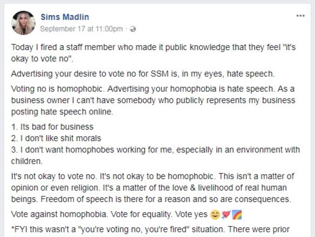 Madlin Sims’ original Facebook post.