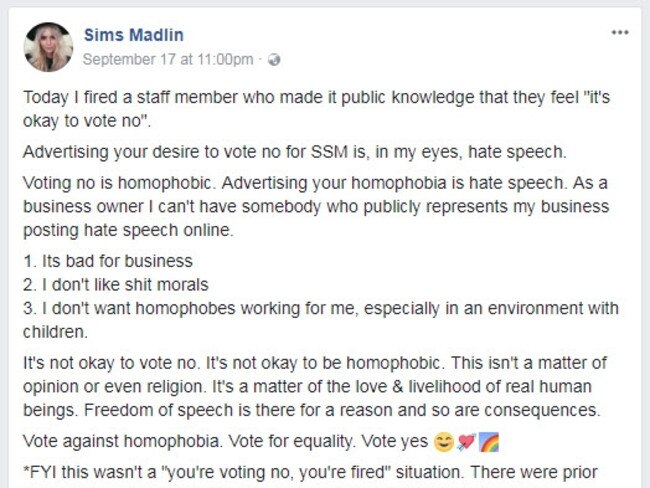 Madlin Sims’ original Facebook post.