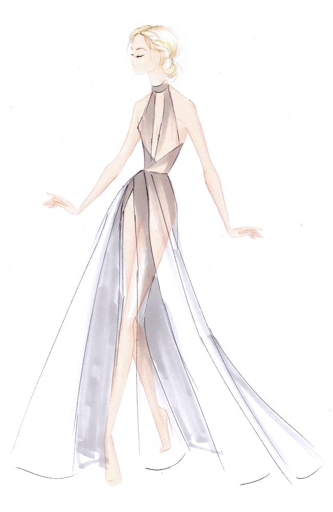 One of the final sketches of Carrie’s Paolo Sebastian gown. Credit: Paul Vasileff, Paolo Sebastian.