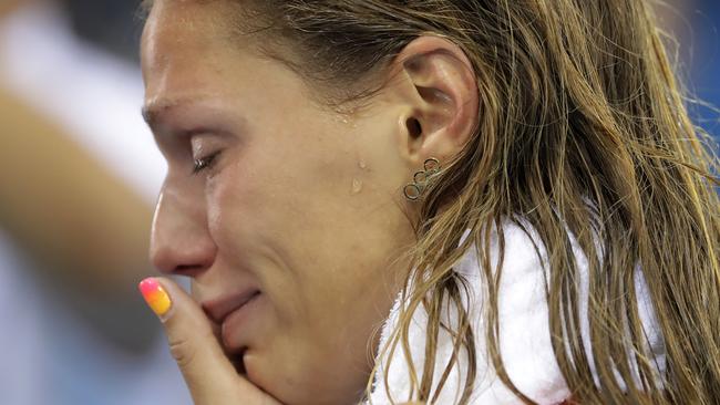 Russia's Yulia Efimova cries after placing second.