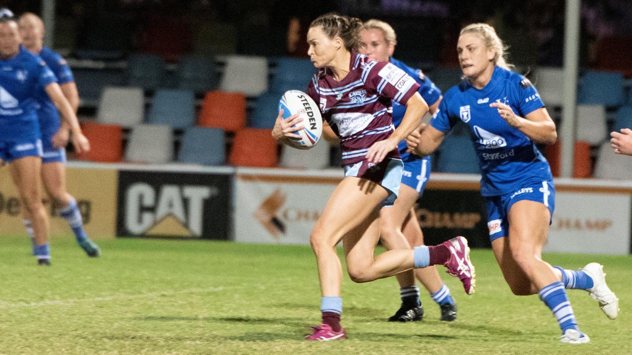 Centre Jess Powell, who was among the CQ Capras women’s best this year, will return for season 2022. Photo: Brendan Kirkman