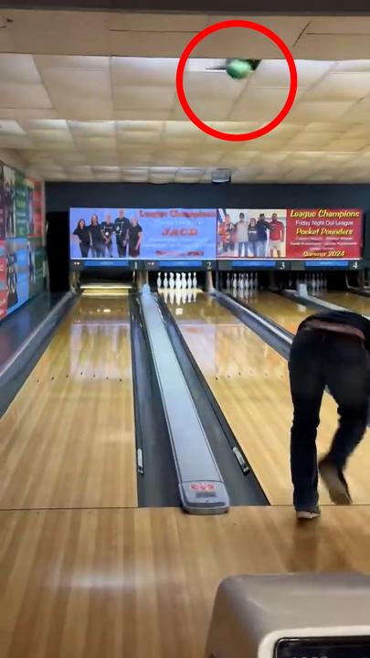 Spectacular bowling blunder sends ball crashing through alley ceiling