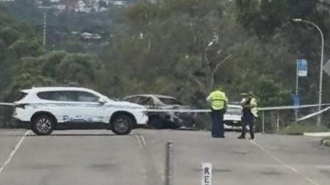 The car and motorbike caught on fire following the crash. Picture: Facebook