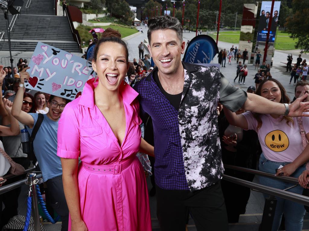 Australian Idol Hosts, Ricki-Lee Coulter and Scott Tweedie, pictured at the filming of Auditions in Sydney. Picture: Tim Hunter.