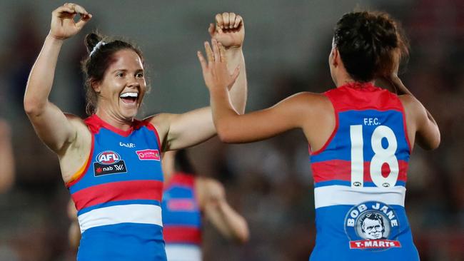 Emma Kearney (left) celebrates with teammate Libby Birch.