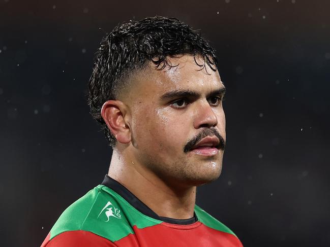 SYDNEY, AUSTRALIA - JUNE 14: Latrell Mitchell of the Rabbitohs looks on during the round 15 NRL match between South Sydney Rabbitohs and Brisbane Broncos at Accor Stadium, on June 14, 2024, in Sydney, Australia. (Photo by Cameron Spencer/Getty Images)