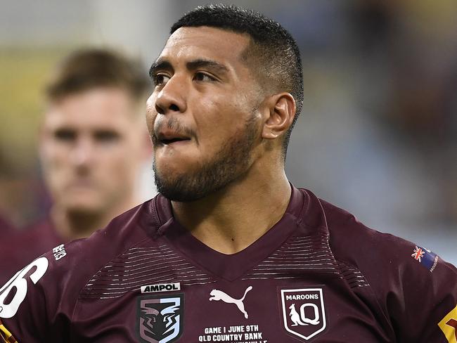 TOWNSVILLE, AUSTRALIA - JUNE 09: Moeaki Fotuaika of the Maroons   walks from the field after losing game one of the 2021 State of Origin series between the New South Wales Blues and the Queensland Maroons at Queensland Country Bank Stadium on June 09, 2021 in Townsville, Australia. (Photo by Ian Hitchcock/Getty Images)