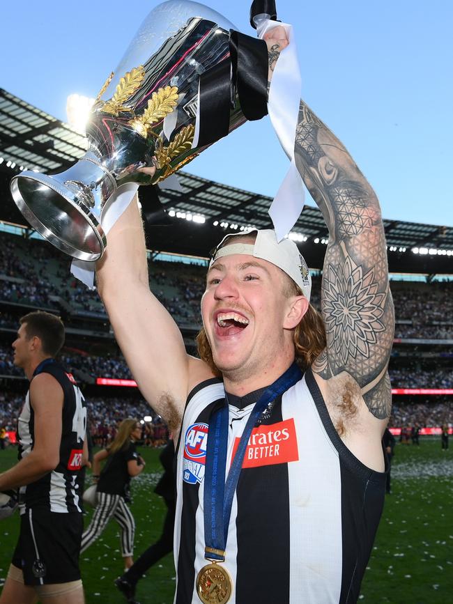 Beau McCreery with the premiership cup on Saturday. Picture: Quinn Rooney/Getty Images