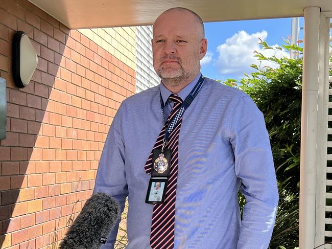 Detective Acting Senior Sergeant Dean Anderson speaks at Burleigh Heads Police Station. Picture: Keith Woods.