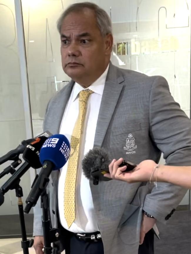 Gold Coast Mayor Tom Tate speaking to media outside Council chambers on 28 May 2024. Picture: Paul Weston