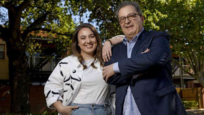 Sofia Marinis, 27, with her financial strategist father Theo Marinis. Picture: Naomi Jellicoe