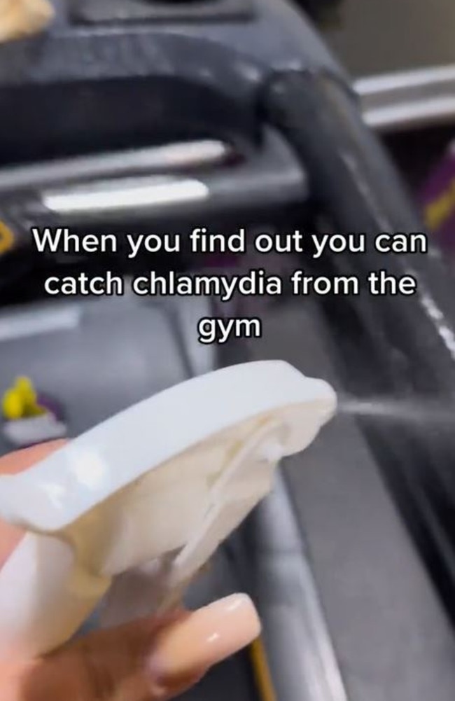 People then shared videos of themselves cleaning their gym equipment. Picture: TikTok