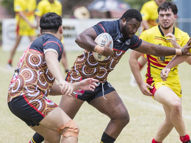 Sailasa Cakau on the move for Toowoomba Warriors against Kambu Warriors at the Toowoomba Warriors Reconciliation Carnival rugby league at Jack Martin Centre, Saturday, January 27, 2024. Picture: Kevin Farmer