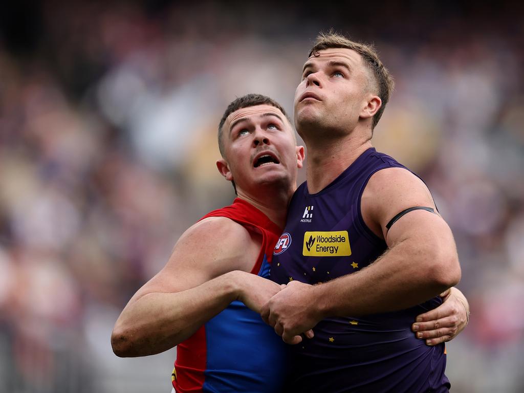 Daniel Turner and Sean Darcy grapple last season. Picture: Paul Kane/Getty Images.