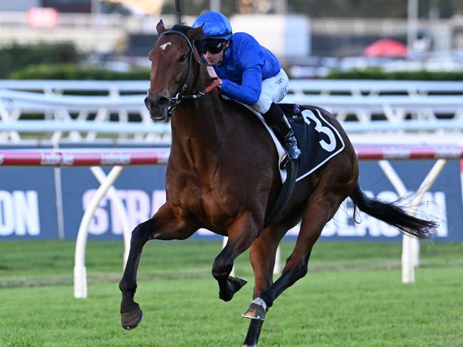 Vilana storms into Group 1 Stradbroke Handicap contention by scoring the Moreton Cup, giving jockey James McDonald his fifth win of the day at Eagle Farm. Picture: Grant Peters, Trackside Photography.