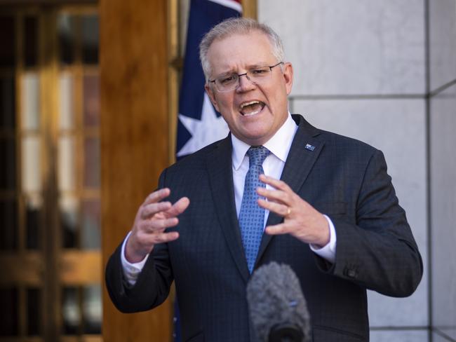 CANBERRA, AUSTRALIA - NewsWire Photos SEPTEMBER 7, 2020: Prime Minister Scott Morrison, Brendan Murphy and Greg Hunt hold a COVID-19 vaccine press conference. Picture: NCA NewsWire / Martin Ollman