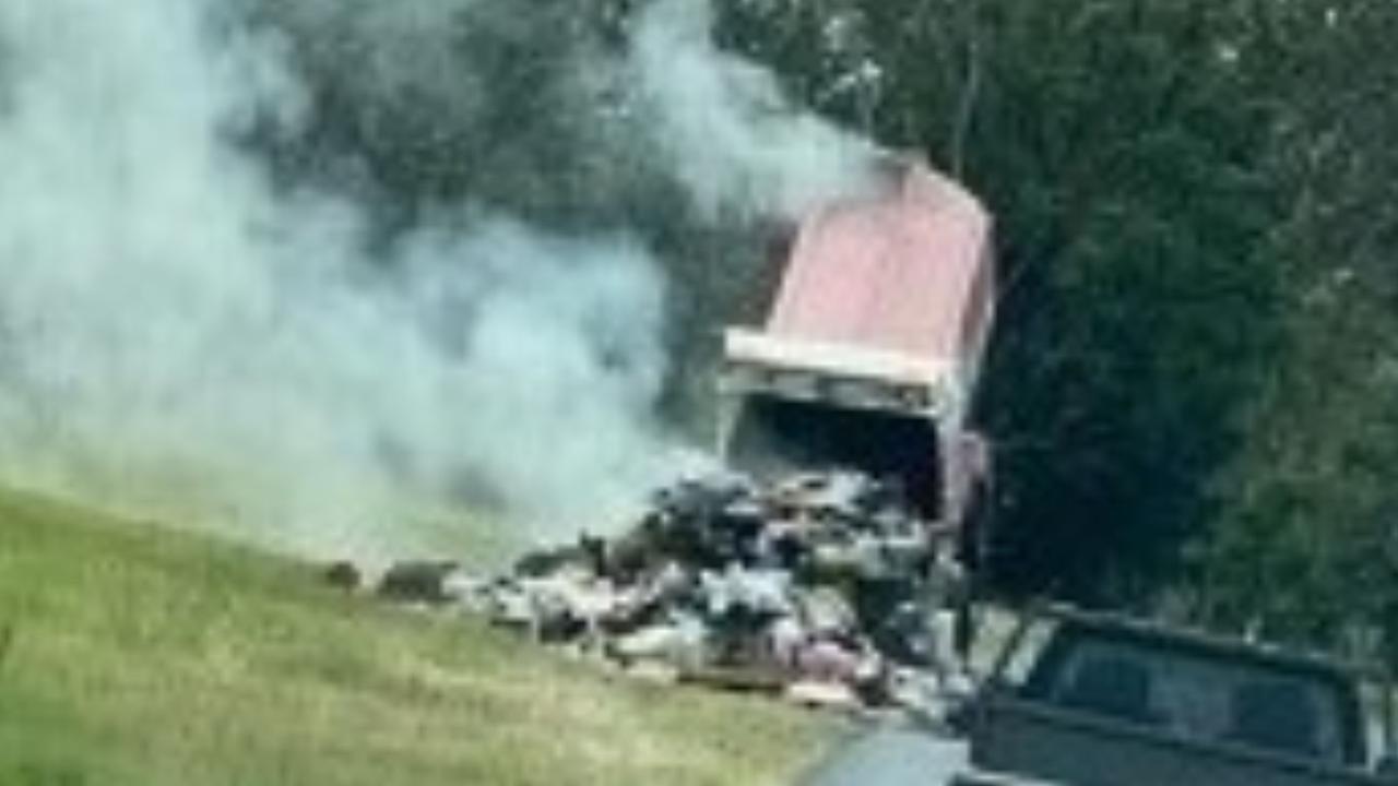 A JJ’s Waste &amp; Recycling waste collection truck driver was forced to dump his load of waste after noticing a fire in the truck.